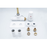 Zawory UNICO, Jednootworowy zestaw termostatyczny lewy rozeta prostokątna, złączki PEX, biały